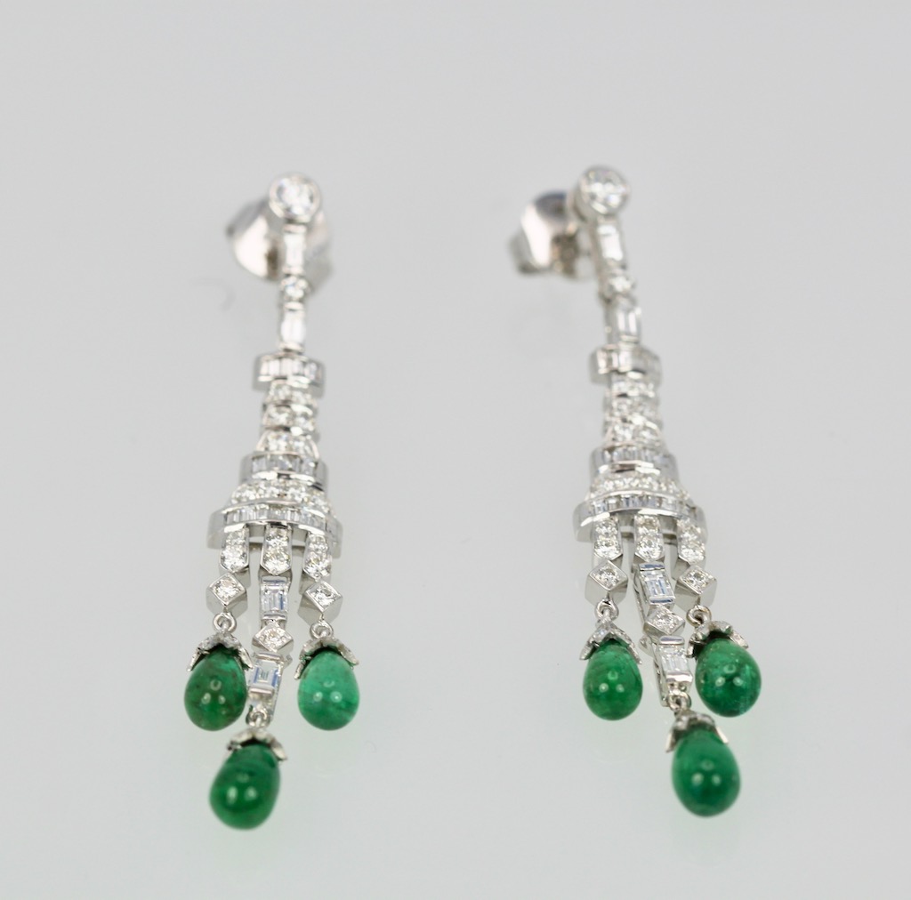 Deco Diamond Emerald Drop Earrings – set61