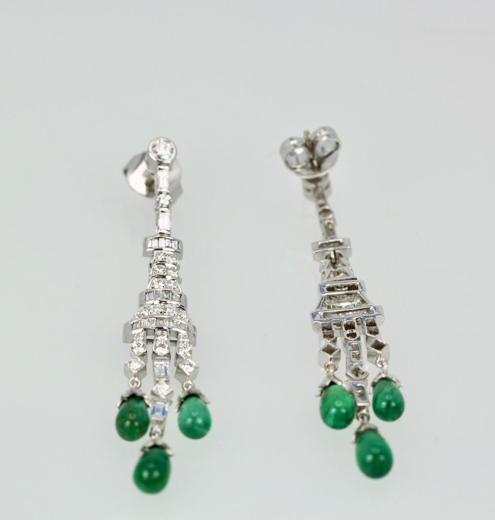 Deco Diamond Emerald Drop Earrings