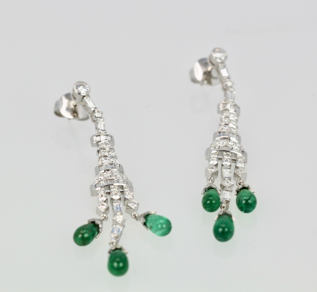 Deco Diamond Emerald Drop Earrings – set 2