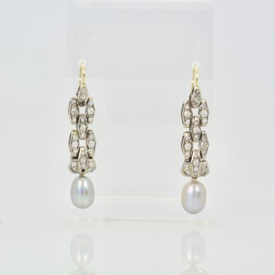 Deco Diamond Pearl Drop Earrings Platinum - detail