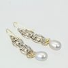 Deco Diamond Pearl Drop Earrings Platinum - back