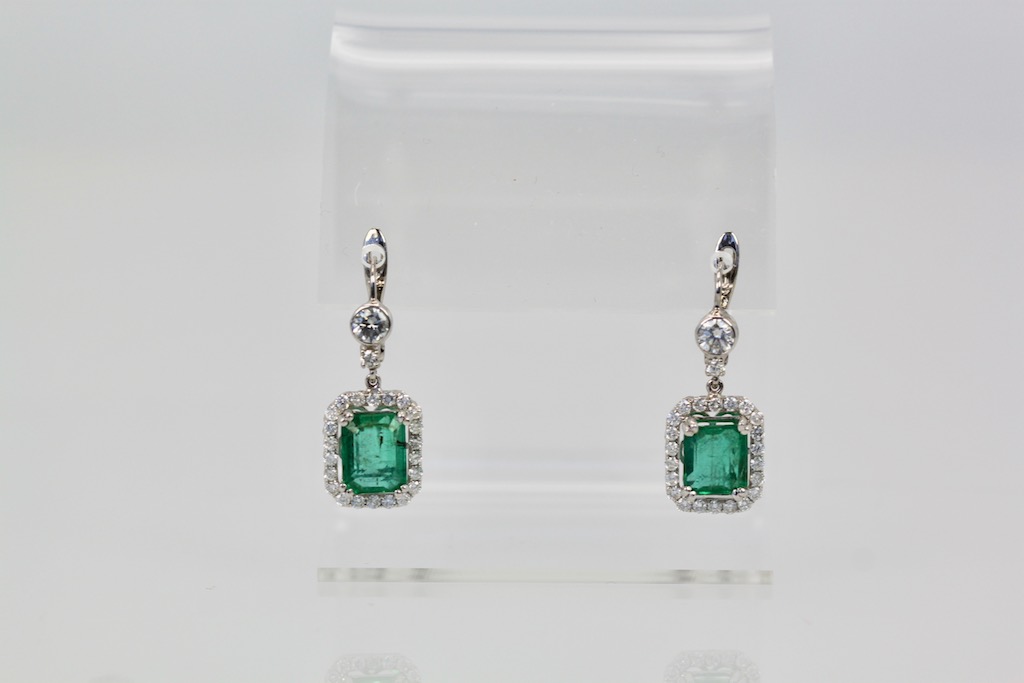 Emerald Diamond Earrings 18K – on stand