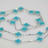Van Cleef & Arpels Turquoise 20 motif Alhambra Necklace white Gold - front focus