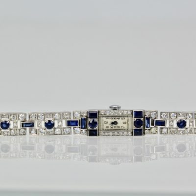 Deco Platinum Sapphire Diamond Bracelet Watch