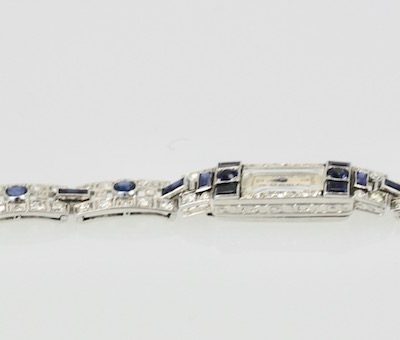 Deco Platinum Sapphire Diamond Bracelet Watch - bottom angle 2