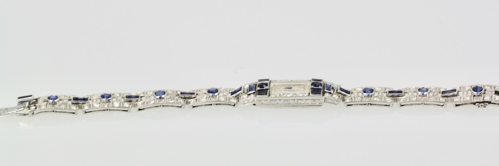 Deco Platinum Sapphire Diamond Bracelet Watch – bottom angle 2