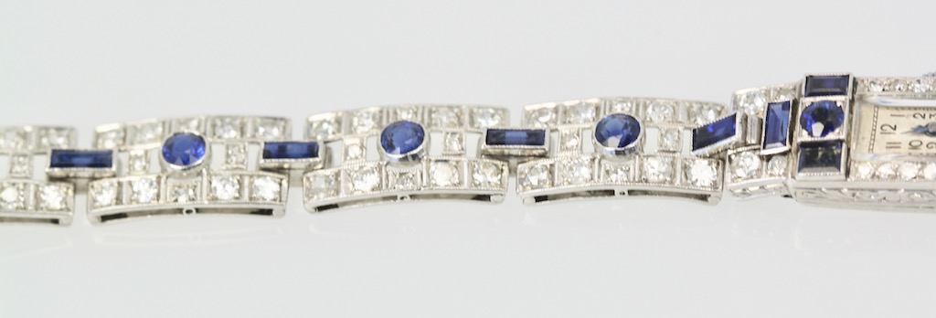 Deco Platinum Sapphire Diamond Bracelet Watch – band