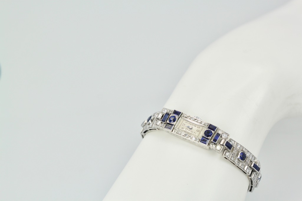 Deco Platinum Sapphire Diamond Bracelet Watch – model 2