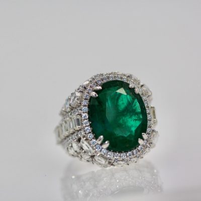 Oval Emerald 12.25 Carat Diamond Ring