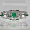 Deco Platinum Emerald Diamond Brooch - close up