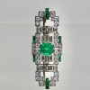 Deco Platinum Emerald Diamond Brooch - vertical detail