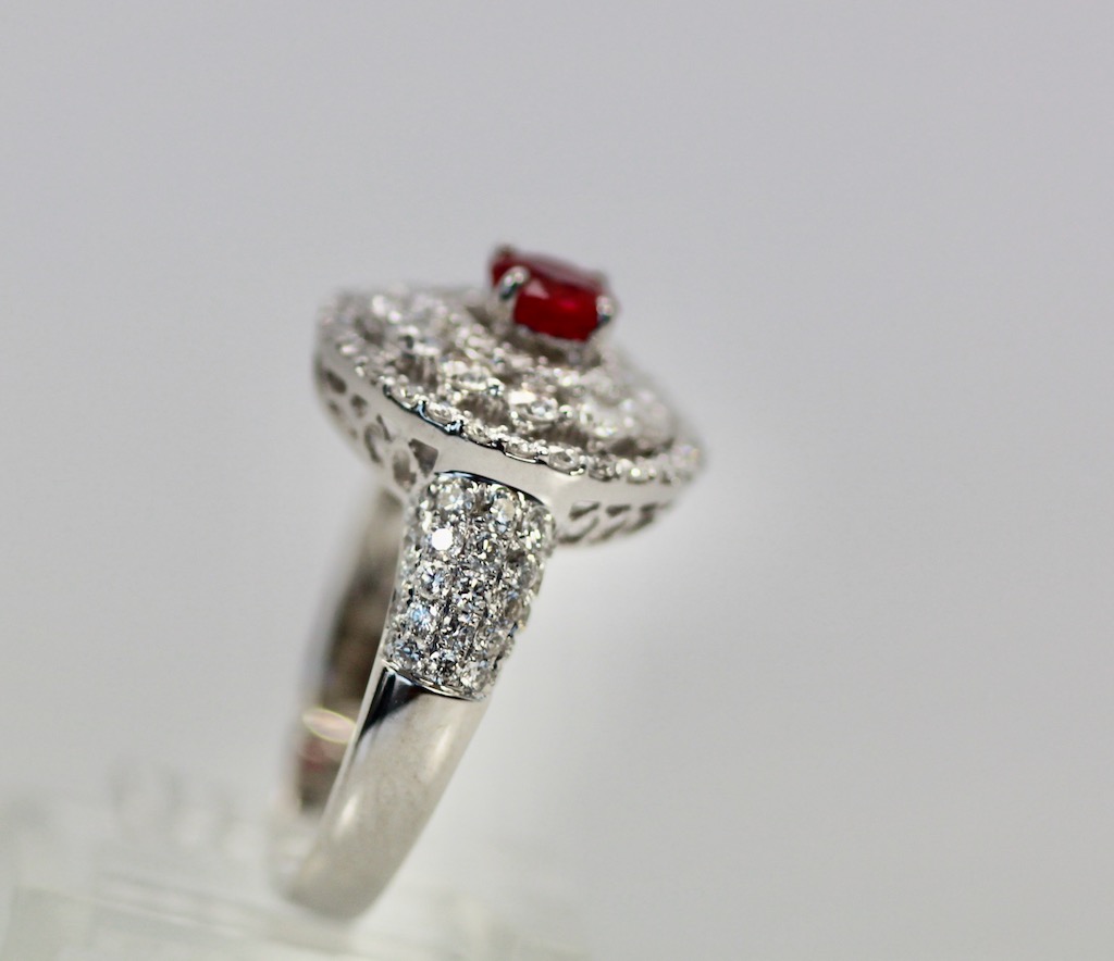 2 Carat Diamond Target Ring Ruby Center – right side