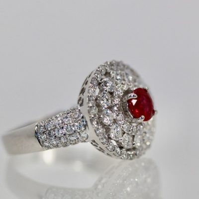 2 Carat Diamond Target Ring Ruby Center - right side detail