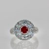 2 Carat Diamond Target Ring Ruby Center - detail