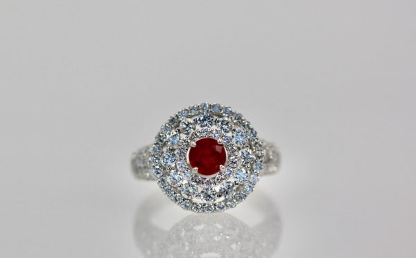 2 Carat Diamond Target Ring Ruby Center