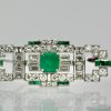 Deco Platinum Emerald Diamond Brooch - horizontal view