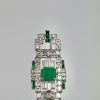 Deco Platinum Emerald Diamond Brooch - vertical view
