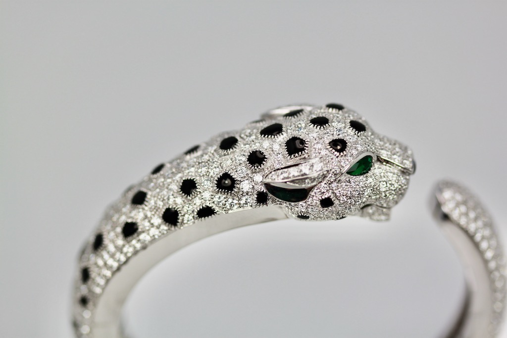 Cartier “Platinum” Diamond Panthere Bracelet – down angle