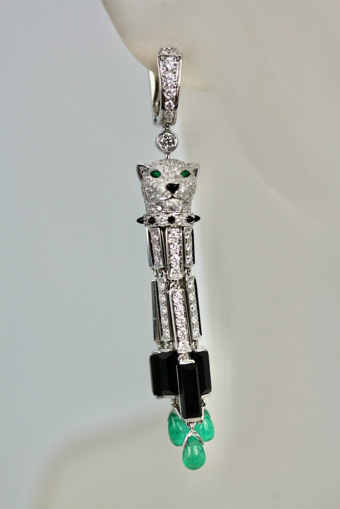 Cartier Diamond Panthere Tassel Earrings – single close up