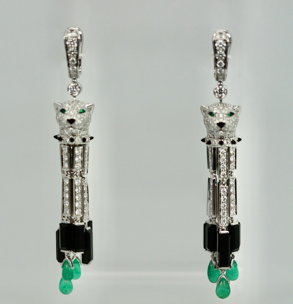 Cartier Diamond Panthere Tassel Earrings – close up