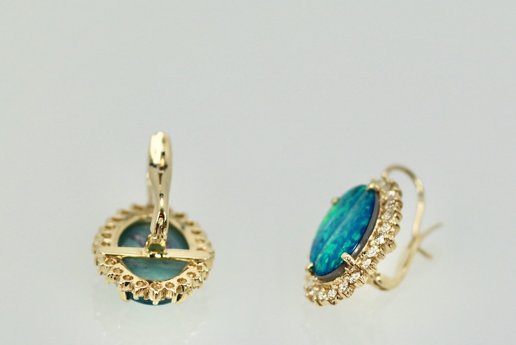 Black Opal Diamond Earrings – back and side