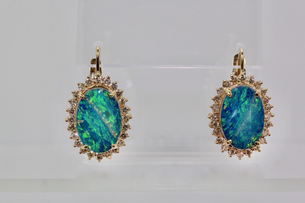 Black Opal Diamond Earrings – on stand