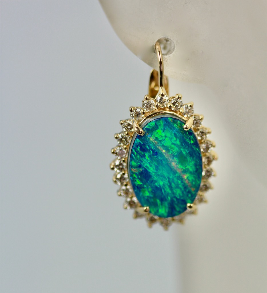Black Opal Diamond Earrings – single close up