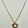 Ruby Diamond Open Heart Pendant on Yellow Gold Chain - hanging