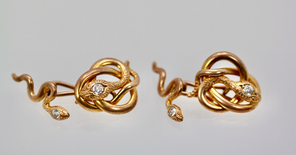 Snake Serpent Cufflinks 14K Yellow Gold – set  detail
