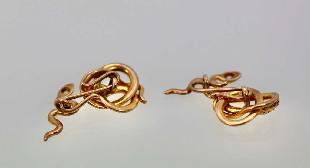 Snake Serpent Cufflinks 14K Yellow Gold – set back