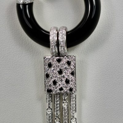 Cartier Diamond Onyx Emerald Necklace - detail