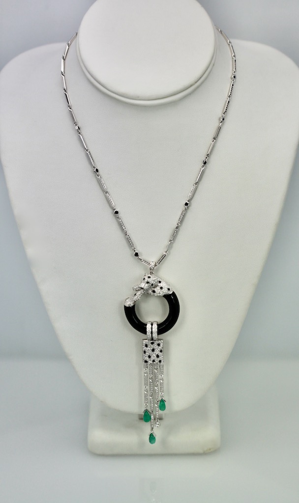 Cartier Diamond Onyx Emerald Necklace