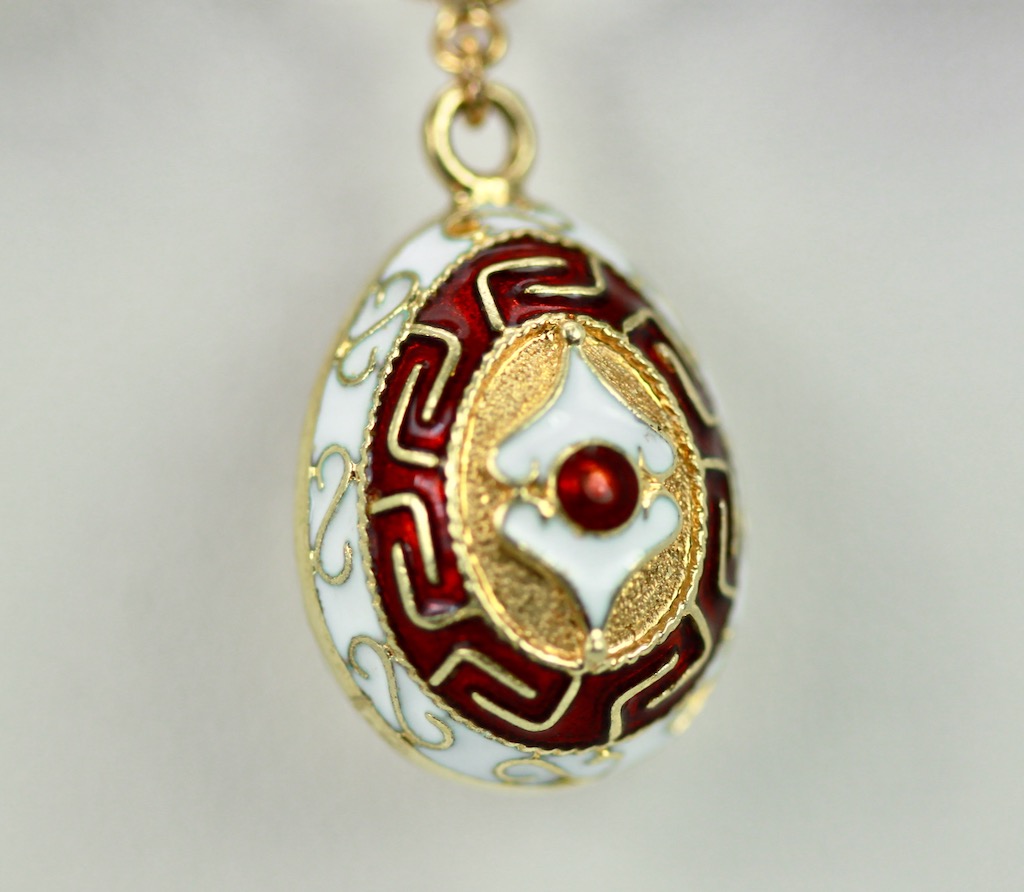 Russian Gold Enamel Egg Necklace – single crimson egg