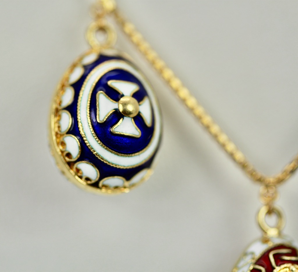 Russian Gold Enamel Egg Necklace – single royal blue egg