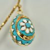 Russian Gold Enamel Egg Necklace - single turquoise egg