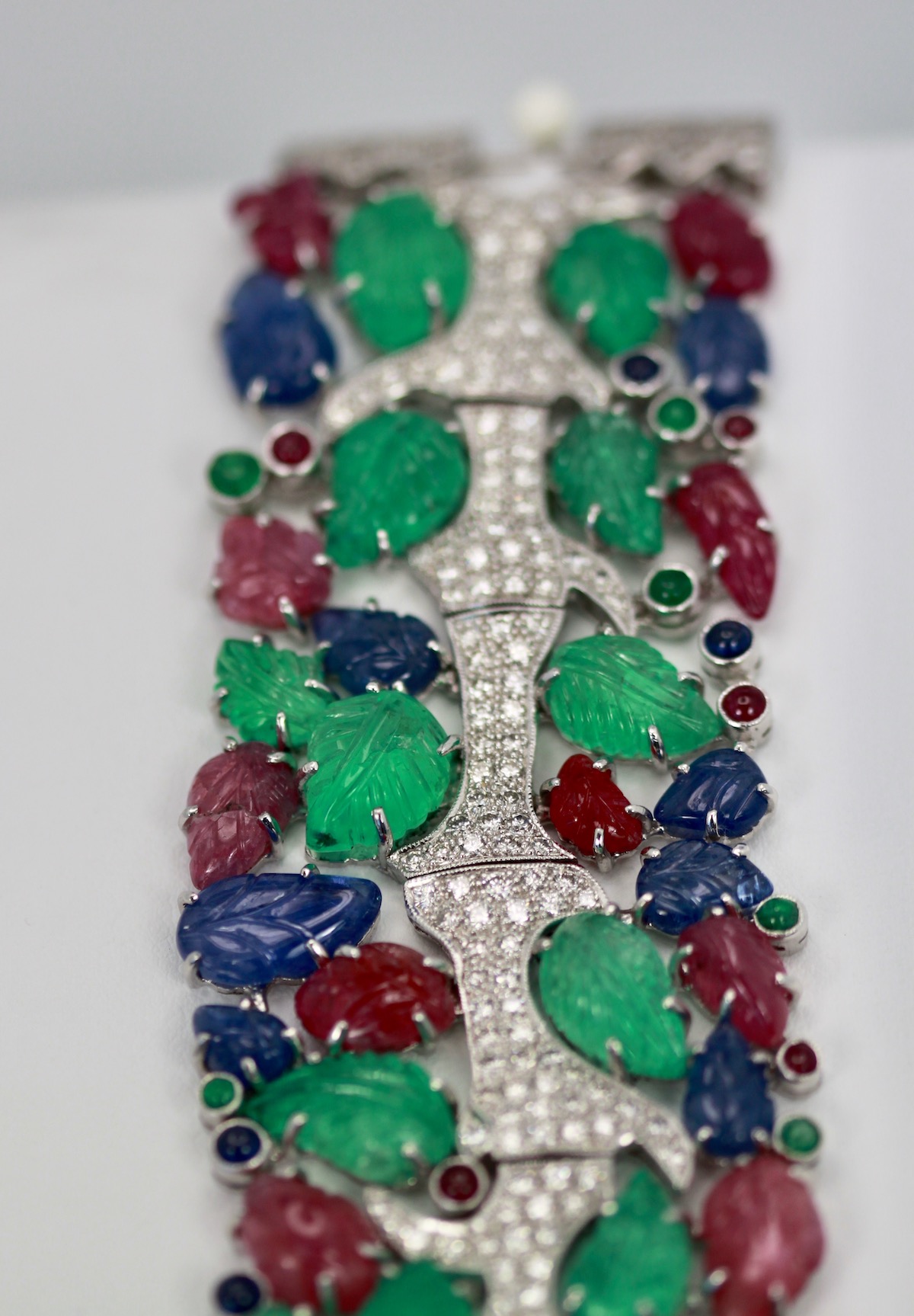 Tutti Frutti Carved Stones Diamond Bracelet – close up