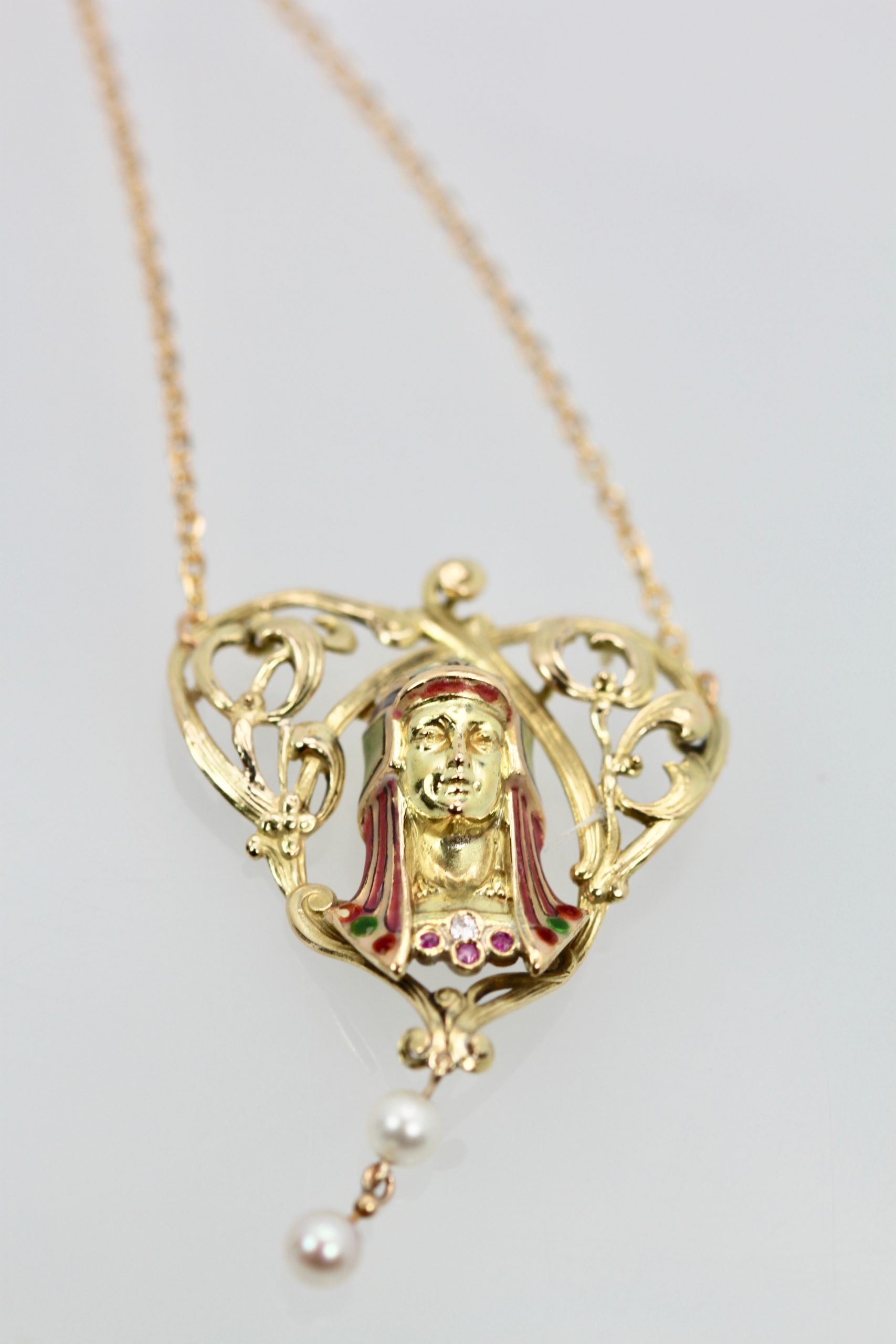 Art Nouveau Egyptian Revival Enamel Necklace – detail 2