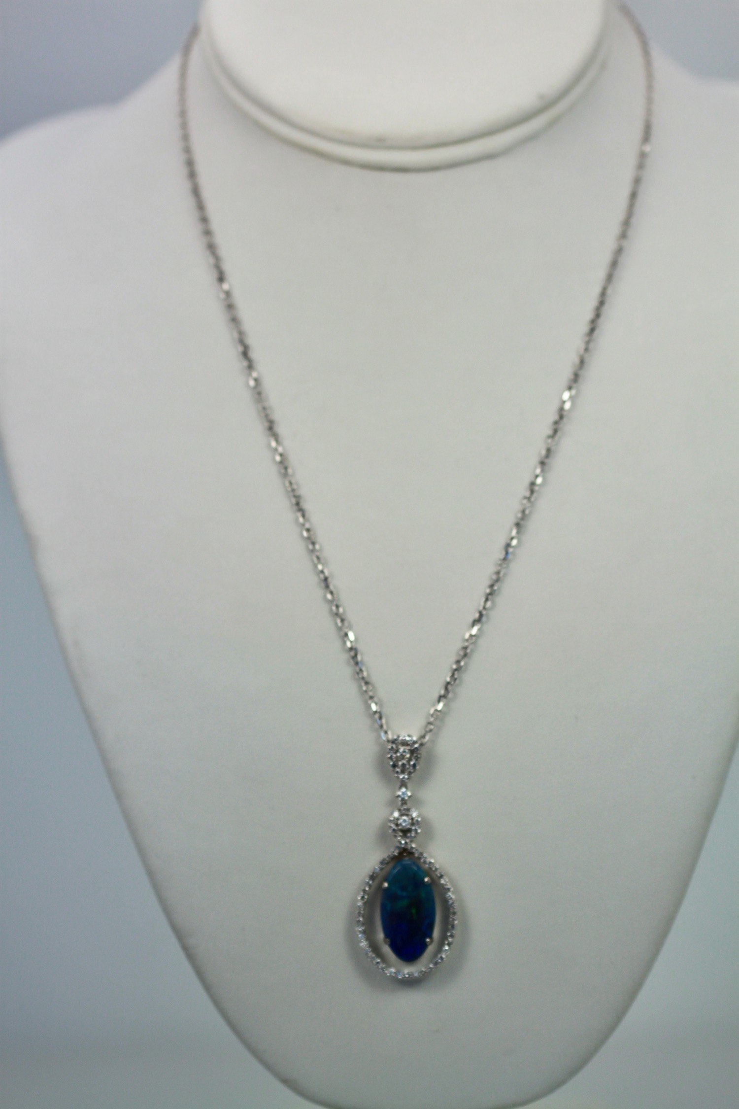 Black Crystal Opal Pendant with Diamond Surround – model