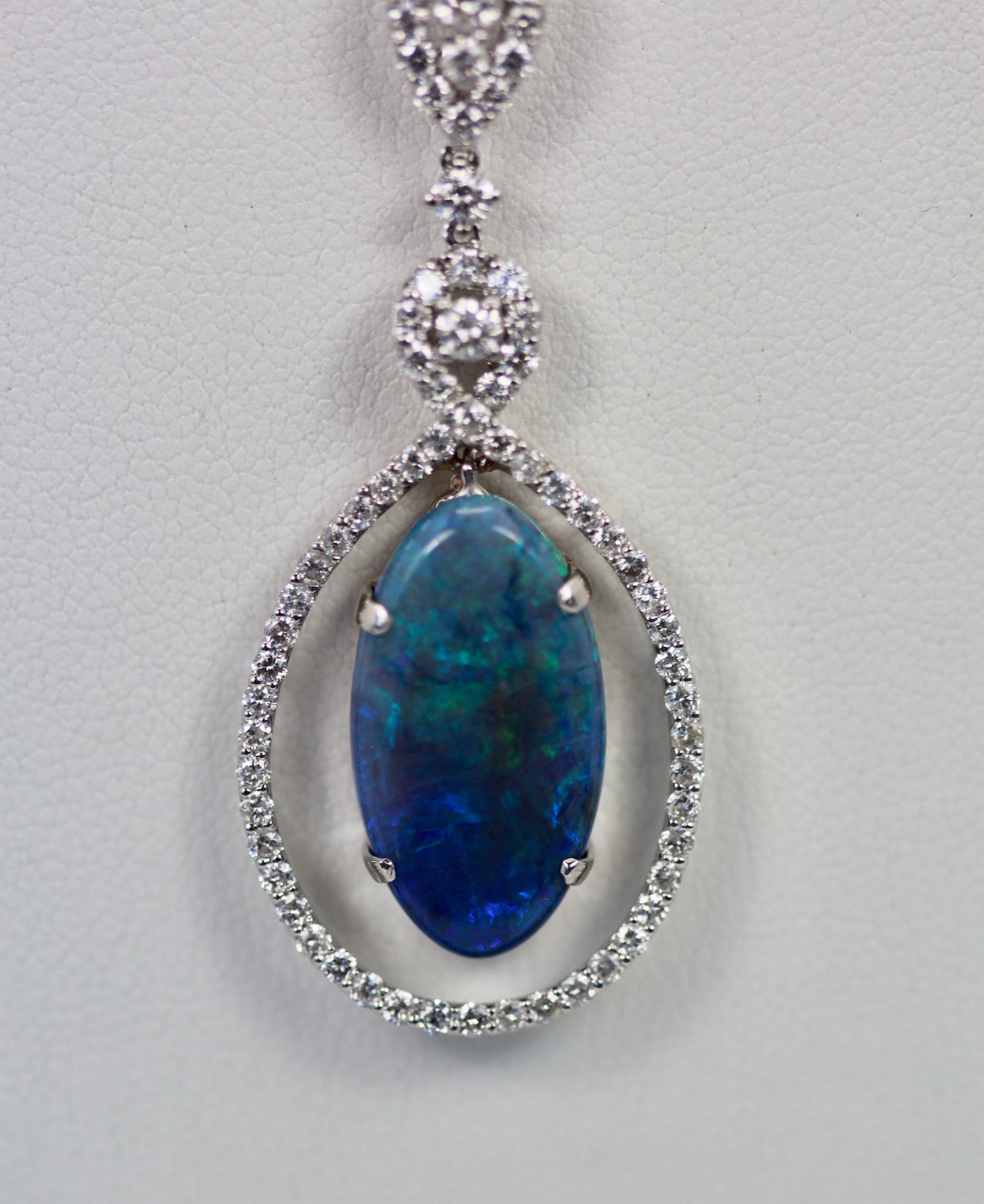 Black Crystal Opal Pendant with Diamond Surround- detail