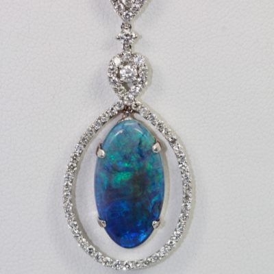 Black Crystal Opal Pendant with Diamond Surround