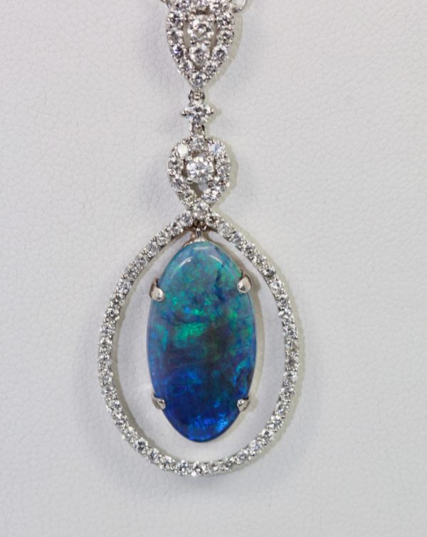 Black Crystal Opal Pendant with Diamond Surround