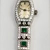 Deco Emerald Diamond Platinum Ladies strap watch - vertical view