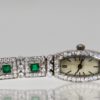 Deco Emerald Diamond Platinum Ladies strap watch