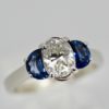 Diamond Ring with Half Moon Sapphire Sides - close up