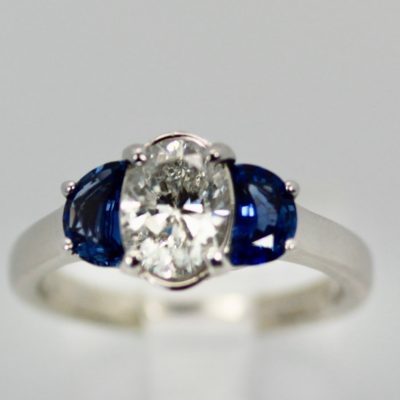 Diamond Ring with Half Moon Sapphire Sides 2