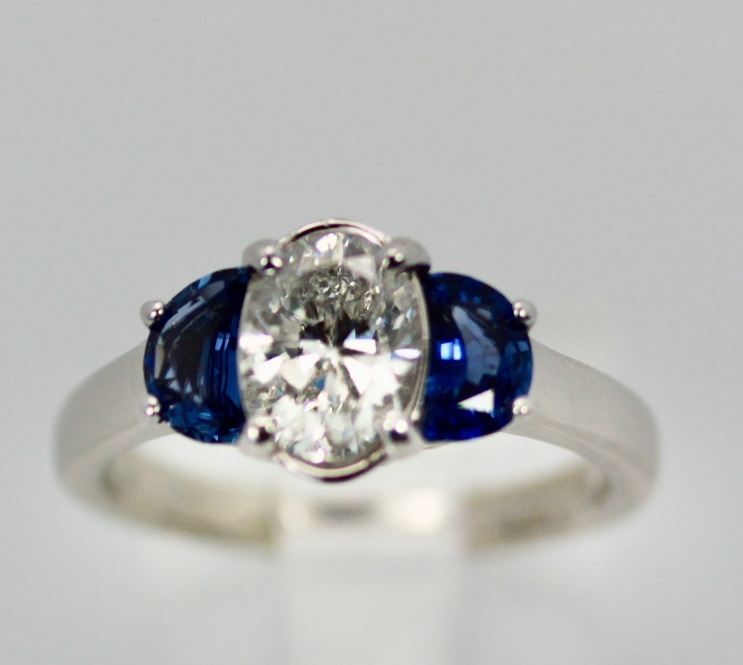 Diamond Ring with Half Moon Sapphire Sides 2