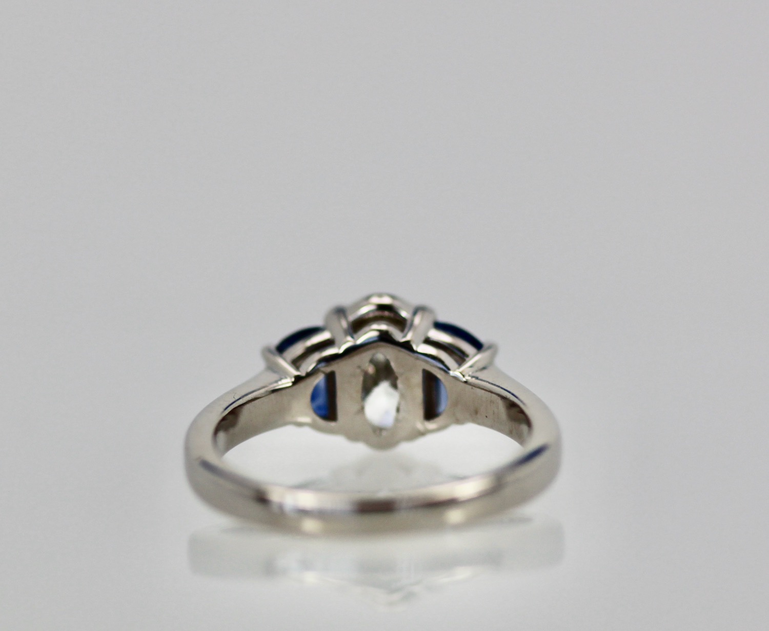 Diamond Ring with Half Moon Sapphire Sides – back