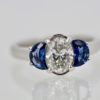 Diamond Ring with Half Moon Sapphire Sides