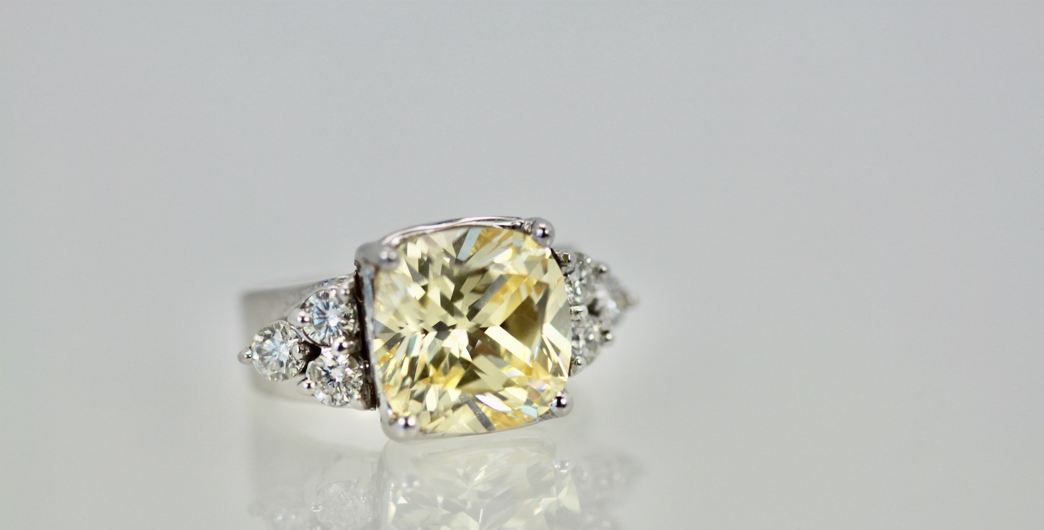 Large Yellow Sapphire Ring with Diamond Side Accents 7