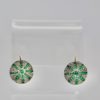 Victorian Silver topped Gold Emerald Diamond Earrings - on stand
